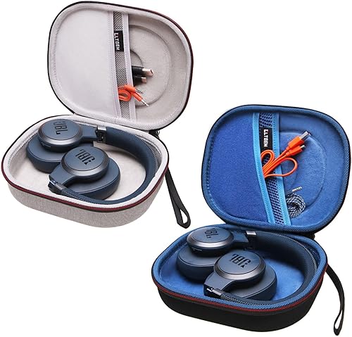 LTGEM - Funda rígida para auriculares JBL - Gris exterior+interior gris // Azul oscuro