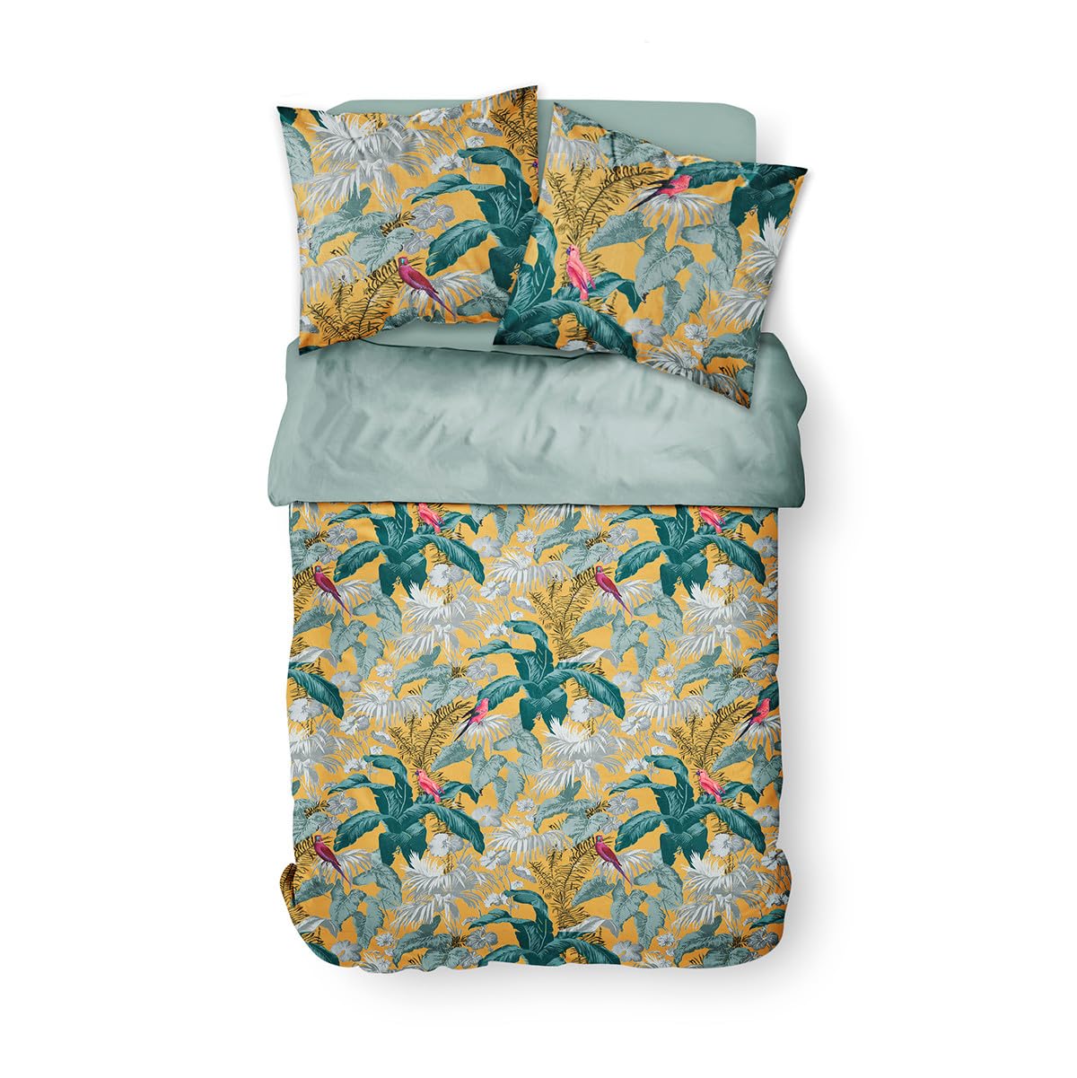 TODAY Parure da letto matrimoniale con stampa tropicale Sunshine, giallo e verde, 240 x 260 cm