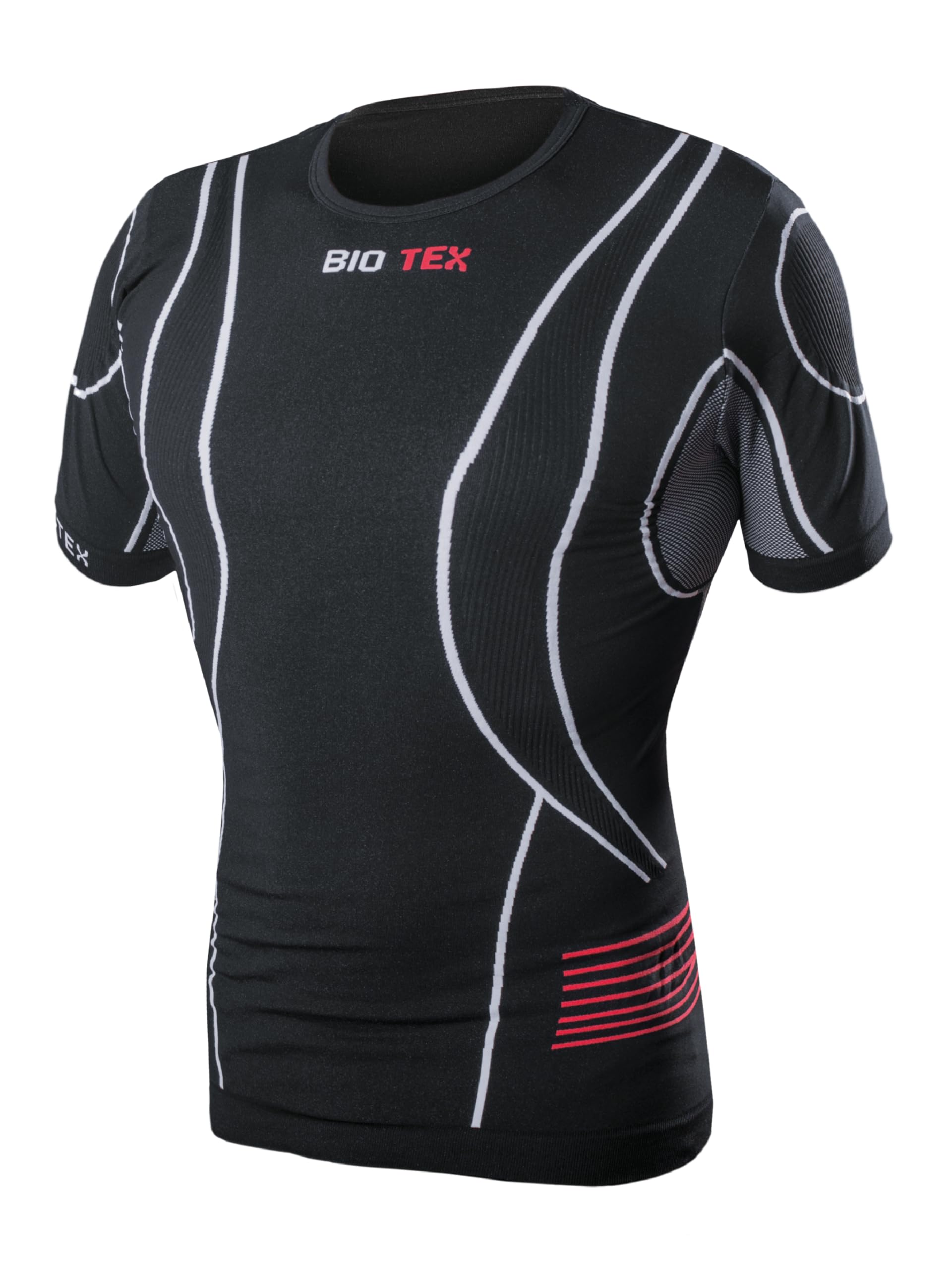 BIOTEX T-Shirt Hightech per Ciclismo e Running, Intimo Tecnico Sportivo, Maglia Termica con 4 Zone di Compressione, Nero