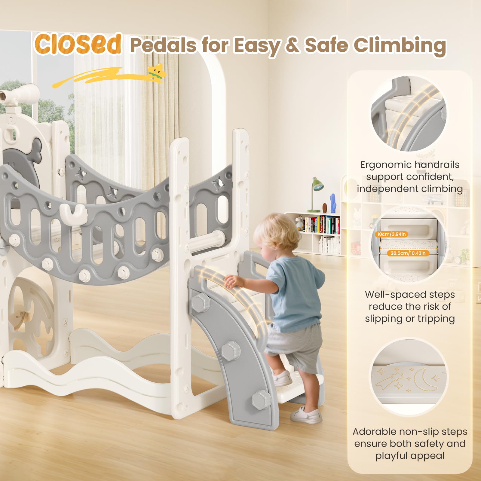 Slide per bambini ispessiti e allargati, scivolo per bambini piccoli indipendente con canestro da basket, attrezzatura per parco giochi con scivolo, scivoli all'aperto (grigio 8 in 1)