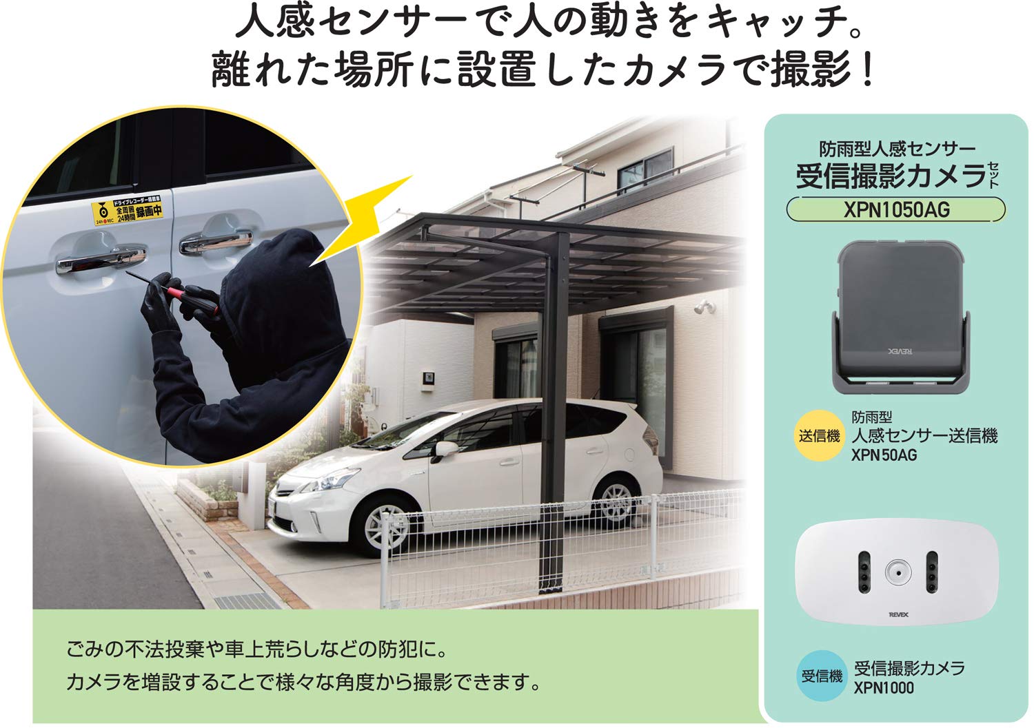 REVEX - リーベックス 人感センサー受信撮影カメラセット XP1050AG REVEX Revex 人感 センサー 受信撮影 カメラセット XP1050AG