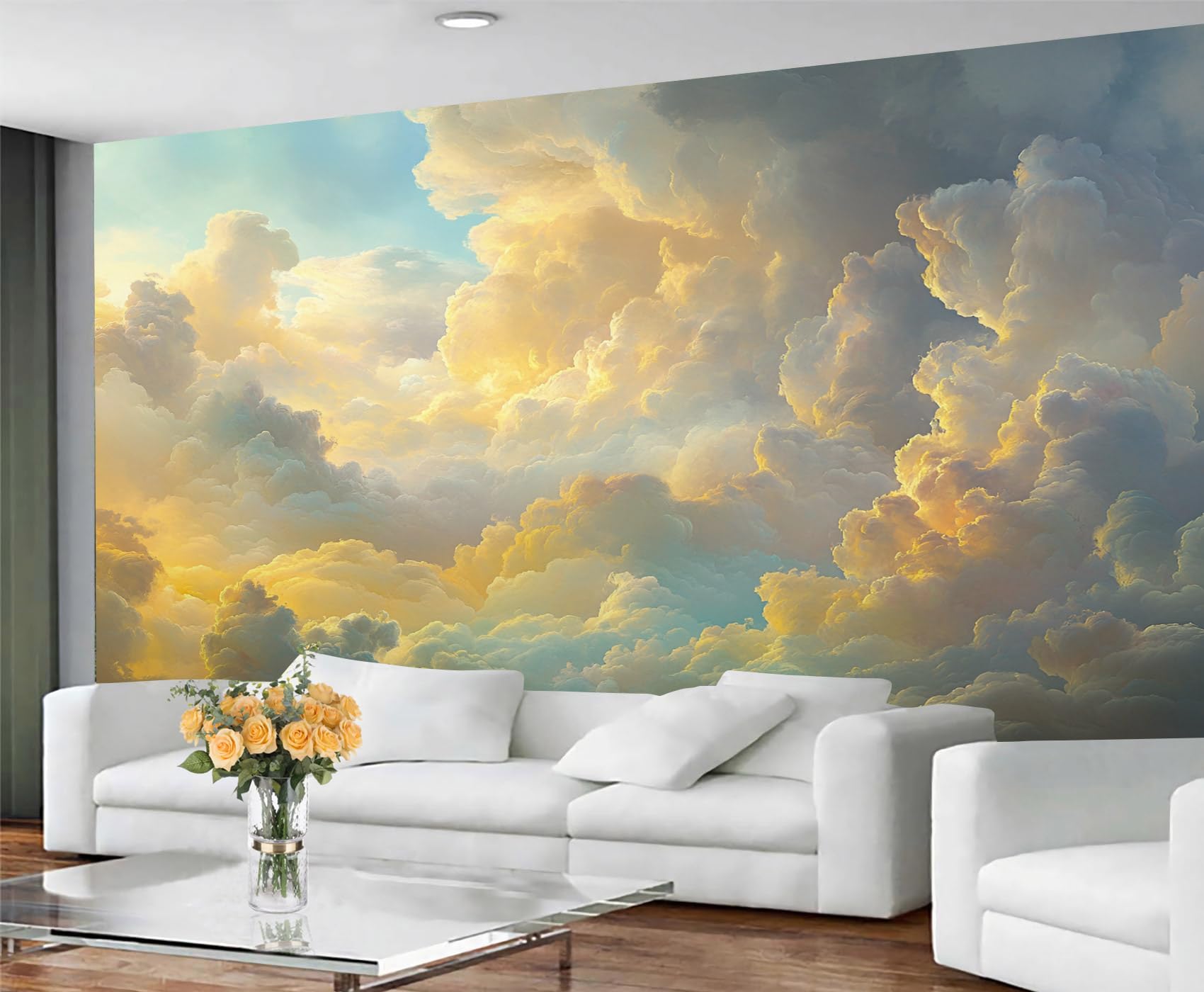GIVLWF Wallpaper Clouds Home Decor & Mural, Sky Bedroom Wallpaper, White Cloud Wall Paper for Living Room, Large Wall Mural - Not Self-Adhesive