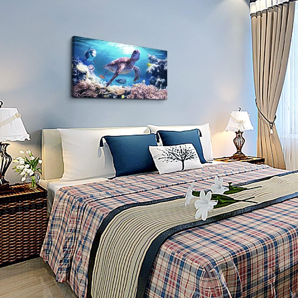 Canvas Wall Art For Living Room Large Size Family Wall Decorations For Bedroom Modern Bathroom Wall Decor Paintings Sea Turtles Hang Pictures Artwork Blue Ocean Canvas Art Prints Farmhouse Home Decor