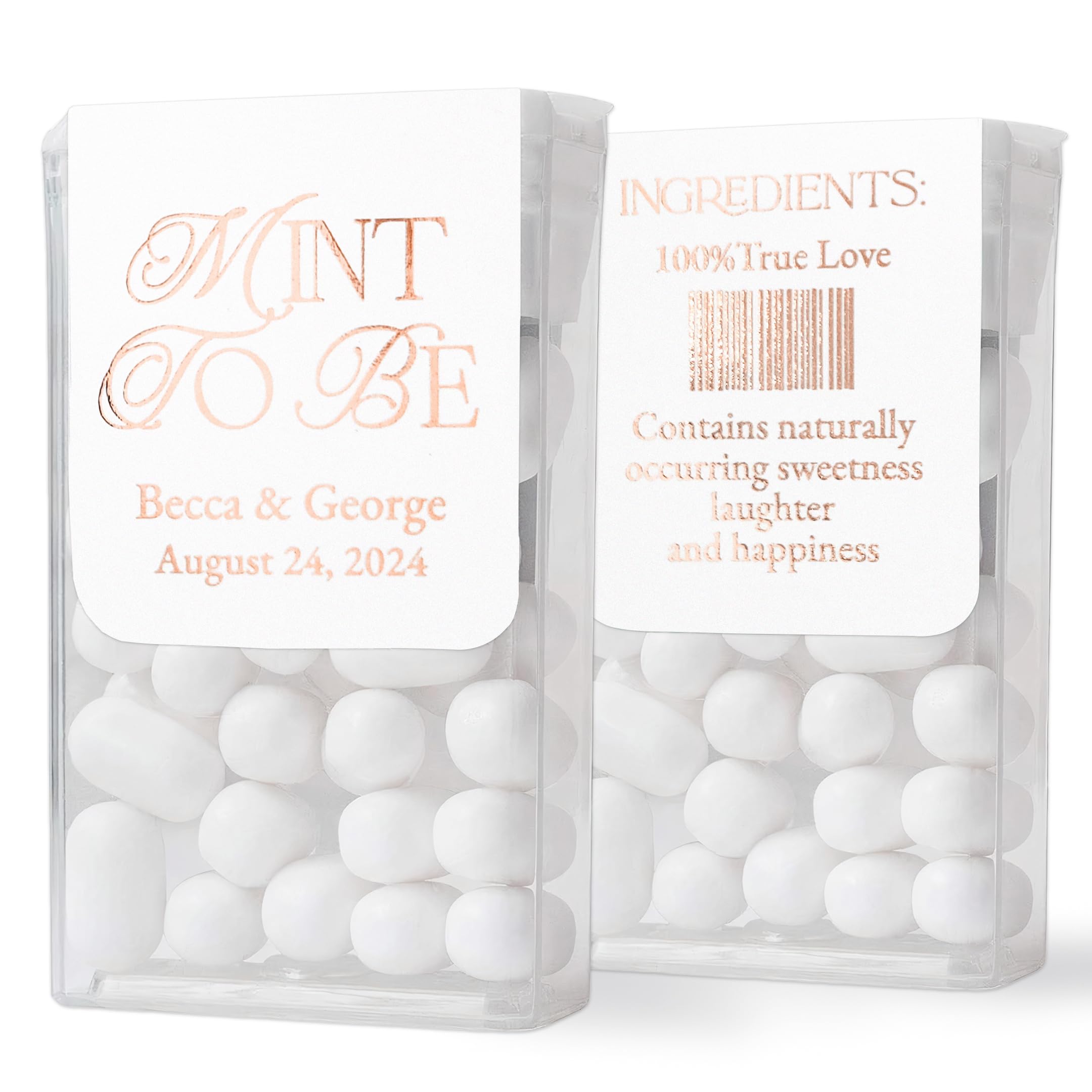 XOXOKristen 25 PCS Gold, Silver or Rose Gold Personalised Mint to be Wedding Favour Labels for Tic Tacs Mints, Custom Fairytale Wedding favour Stickers for mini tic tac packs - LABELS only