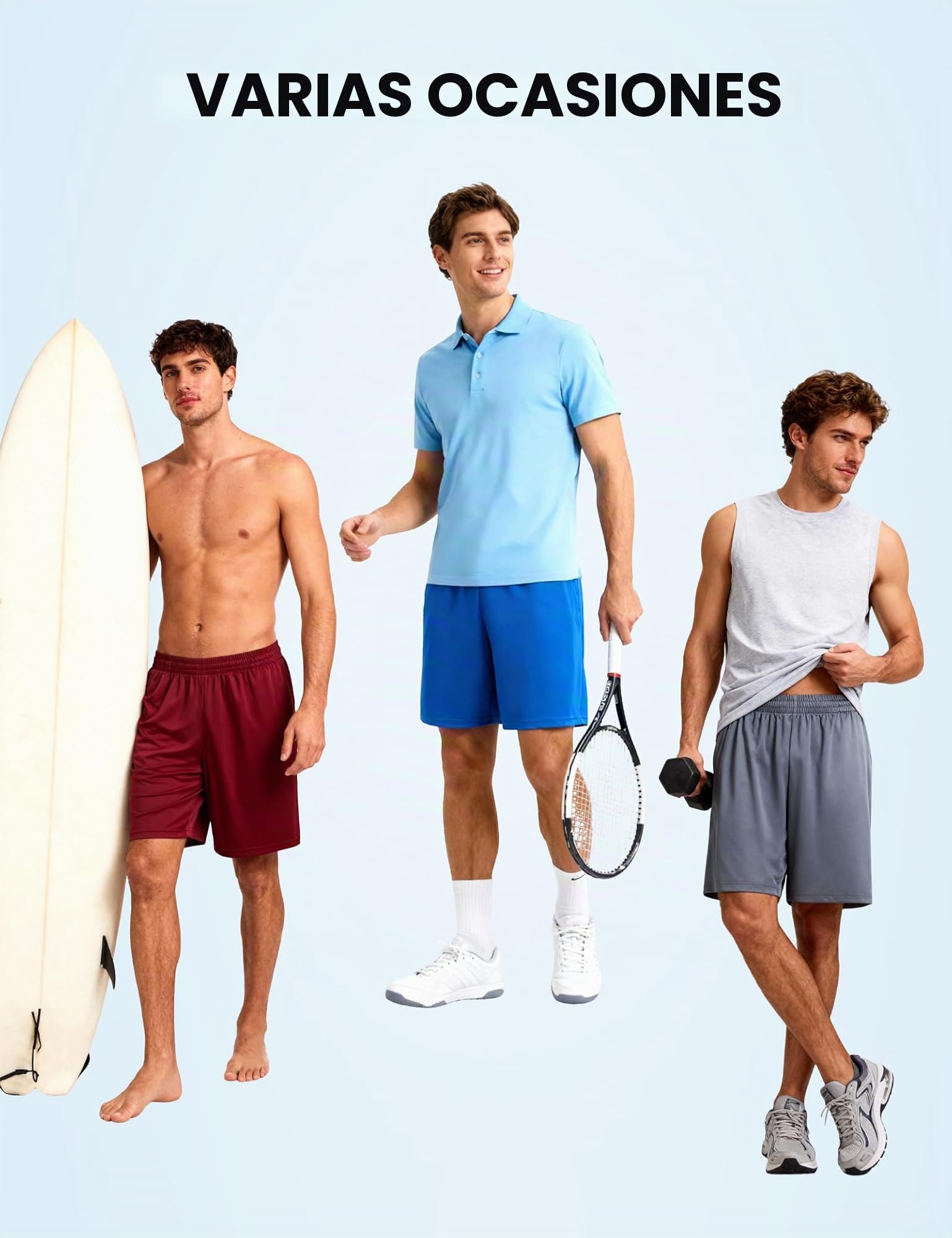Pantalones Cortos Hombre Deporte,Secado Rapido Running 3/5Pcs | Transpirable,ligero.Bolsillos laterales,cintura elastica.Ideal baloncesto,running,gimnasio,tenis,futbol & entrenamiento.