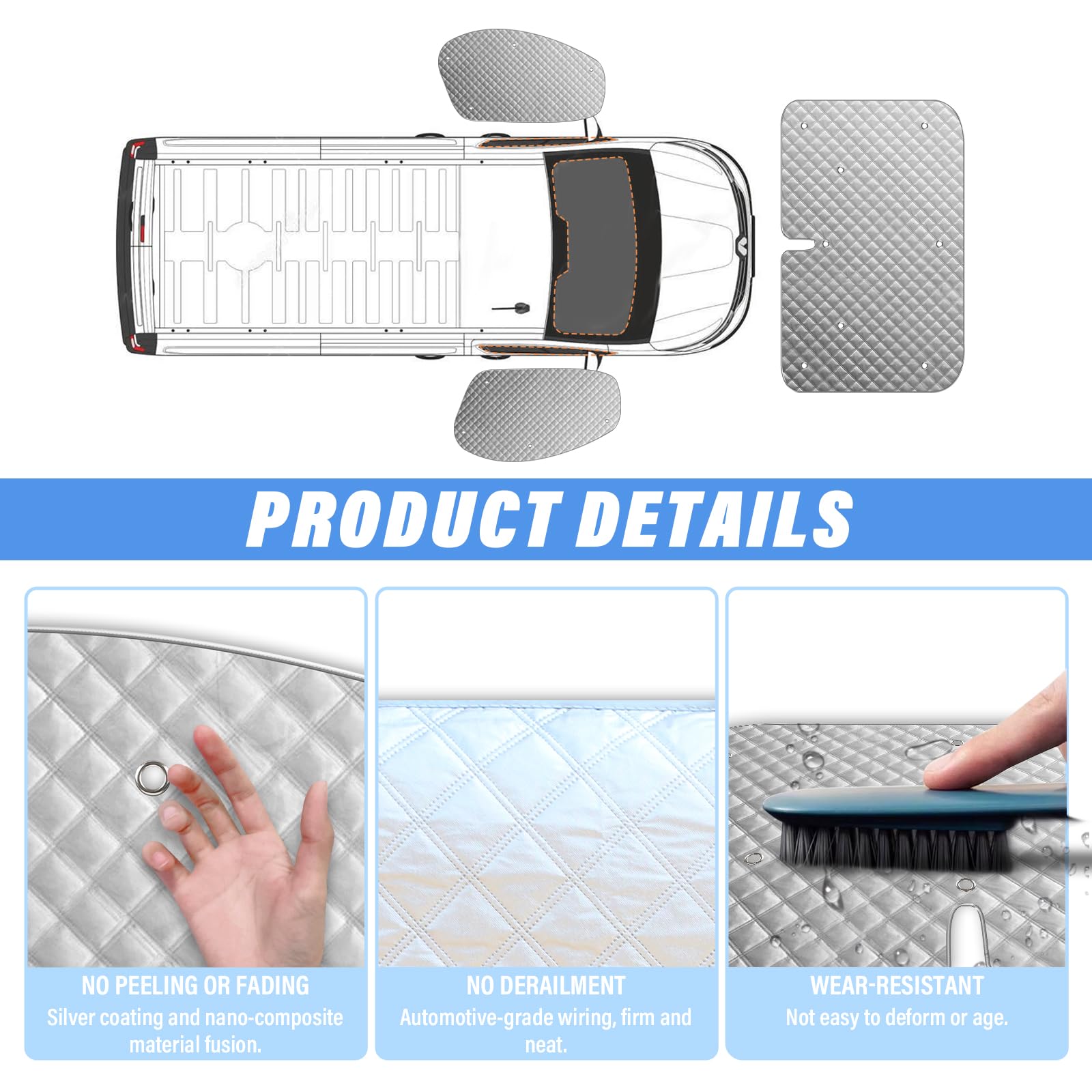 Kit de 3 stores thermiques luxueux pliants pour Renault Trafic 2015-2024 - Protection solaire d’été anti-UV et écran d’isolation d’hiver pour Vivaro NV300
