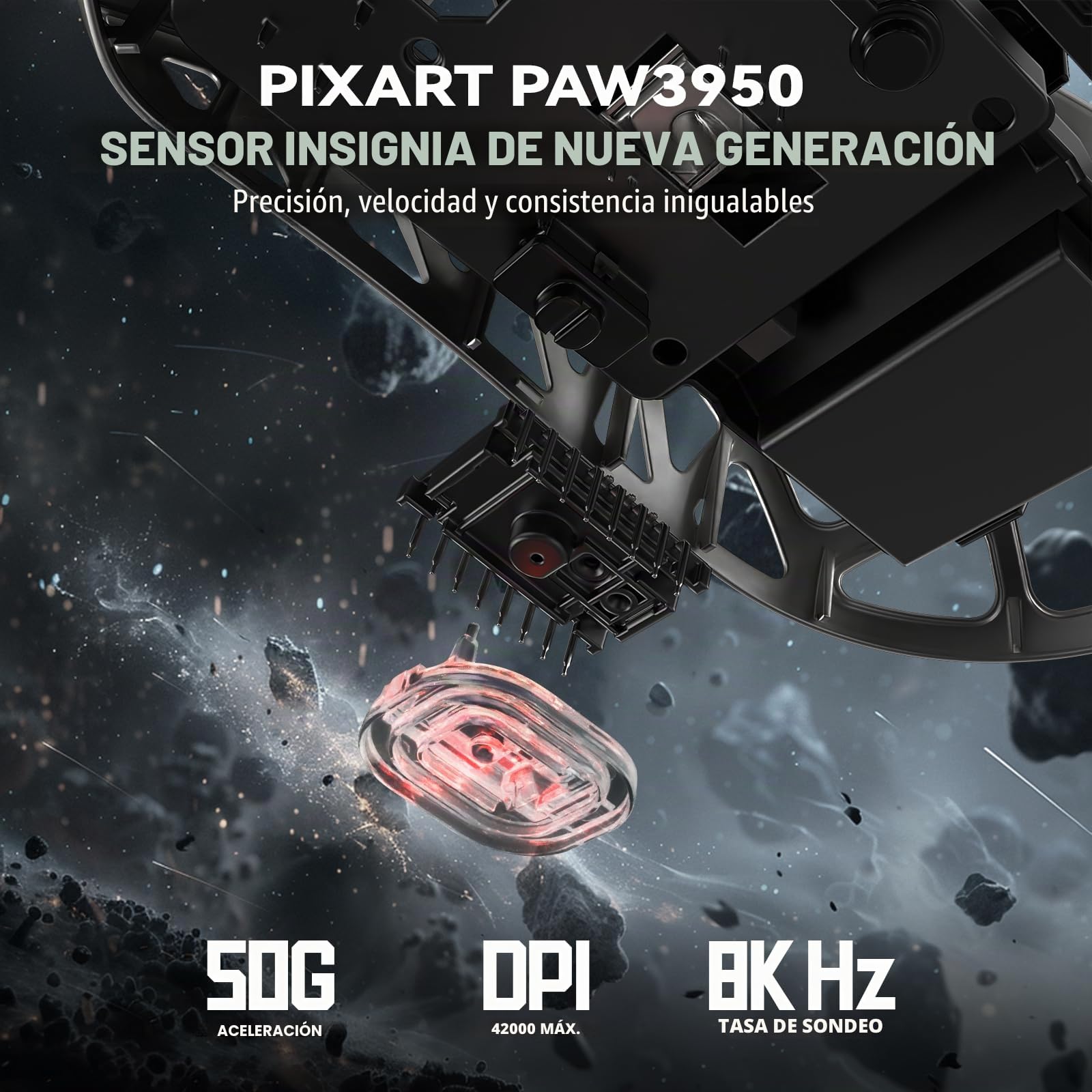ATTACK SHARK R2PRO 45g Superlight Ratón de Aleación de Magnesio, Sensor PixArt PAW3950, 42000DPI Ultraligero Mouse, 8000Hz Sondeo inalámbrico, Cableado/2,4G/BT, con Cable en Espiral, PC/Mac, Gris