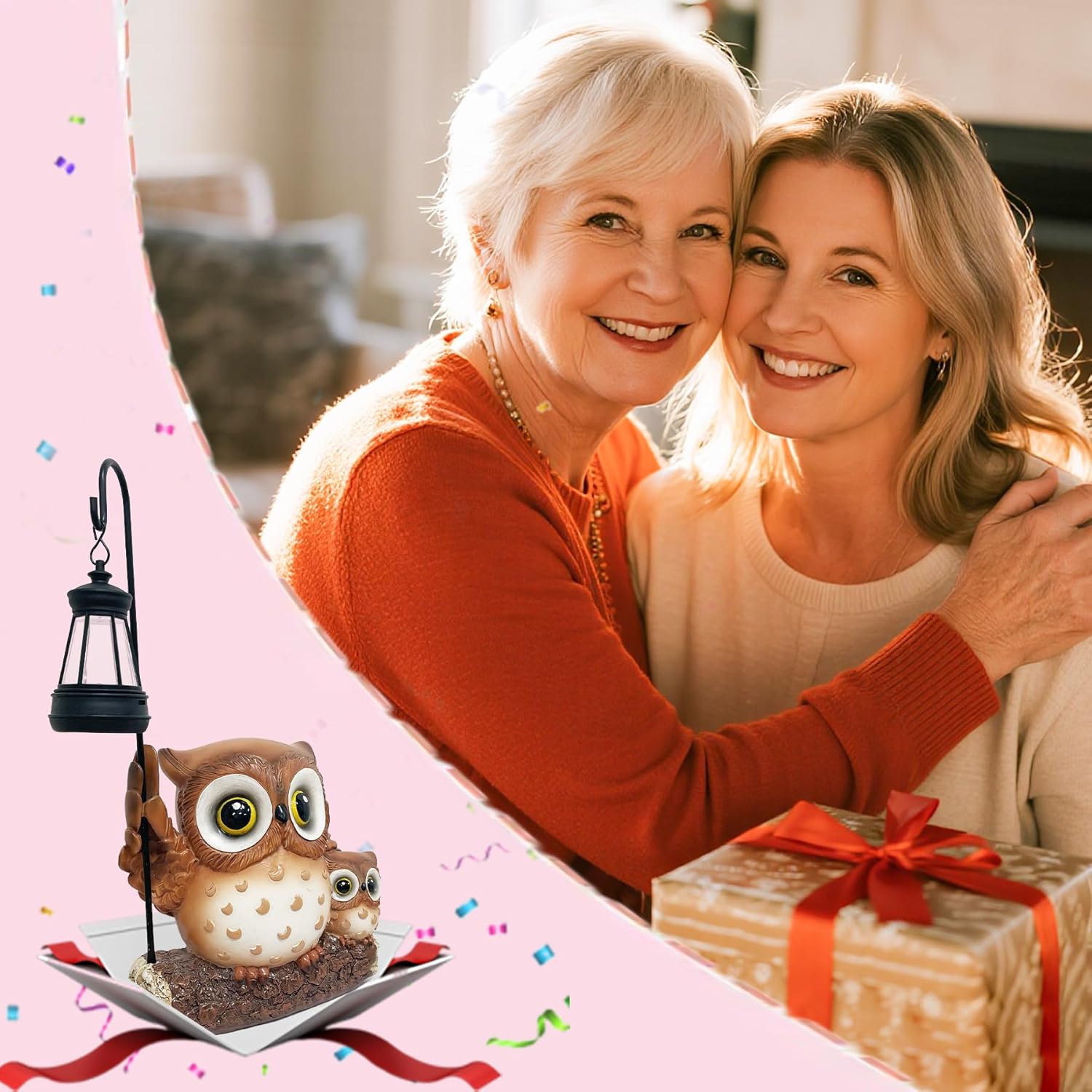 Garden Statues Owl with Solar LED Lantern, Resin Solar Garden Decor for Outside, Yard Decorations Outdoor for Patio, Porch, Balcony, Lawn Ornaments, House Warming Birthday Gifts for Mom Women Grandma - Image 2