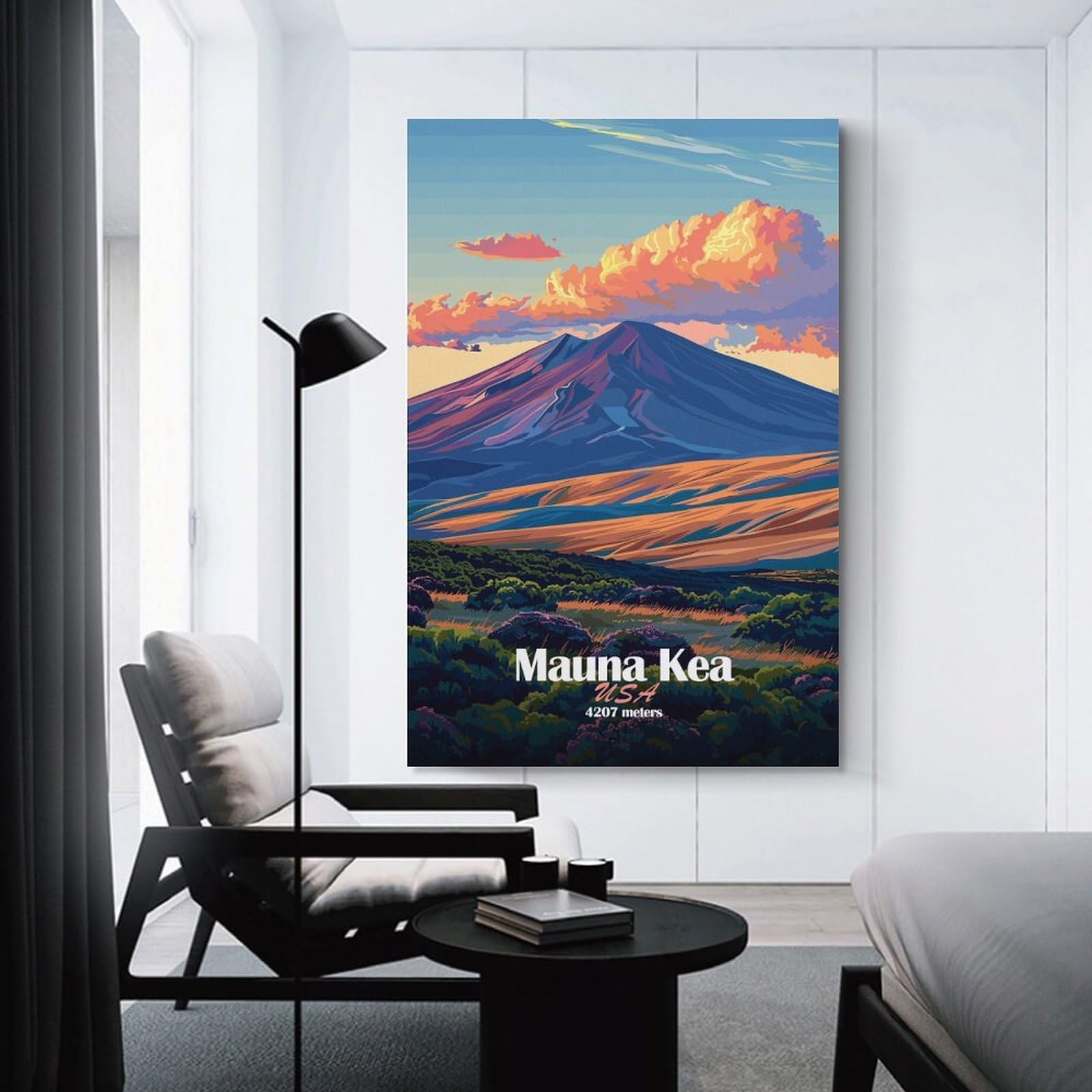 Junmoney Unframe-Style-10 Mauna Kea Mountain Illustration Decorative Wall Artwork, 20X30inch(50X75cm), For Home Lounge, Bedroom Or Reading Nook, Easy Decor For Gallery Walls