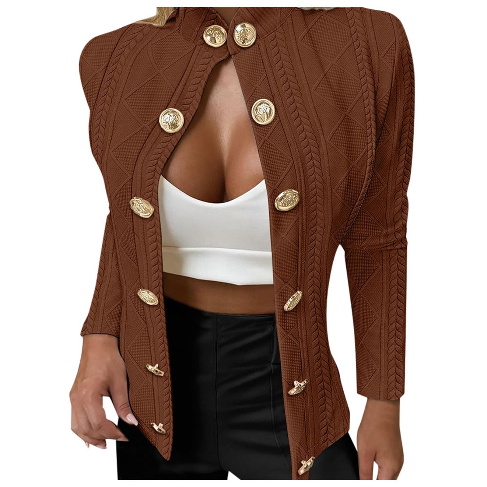 Cappotto Lana Manica Lunga Slim Fit con Decorazione Fibbia in Metallo per Donna Mare
