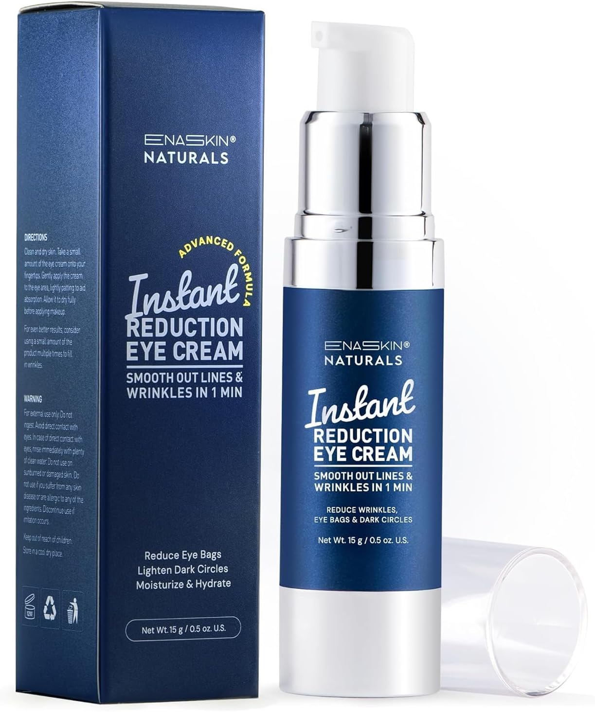 Enaskin NaturalsInstant Reduction Eye Cream: Rapid Eye Tightener, Advanced Formula Eye Firming Cream, Under Eye Cream for Dark Circles, Wrinkles, Fine Lines and Puffiness Eye Bag Rmover - 0.5 oz
