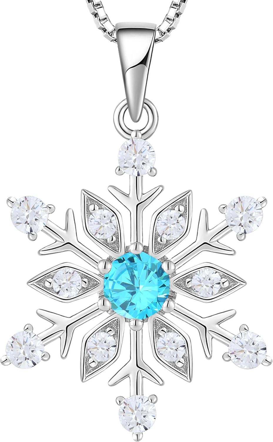 Snowflake Necklace 925 Sterling Silver Frozen Snowflake Pendant Birthstone Christmas Jewelry Gift for Women
