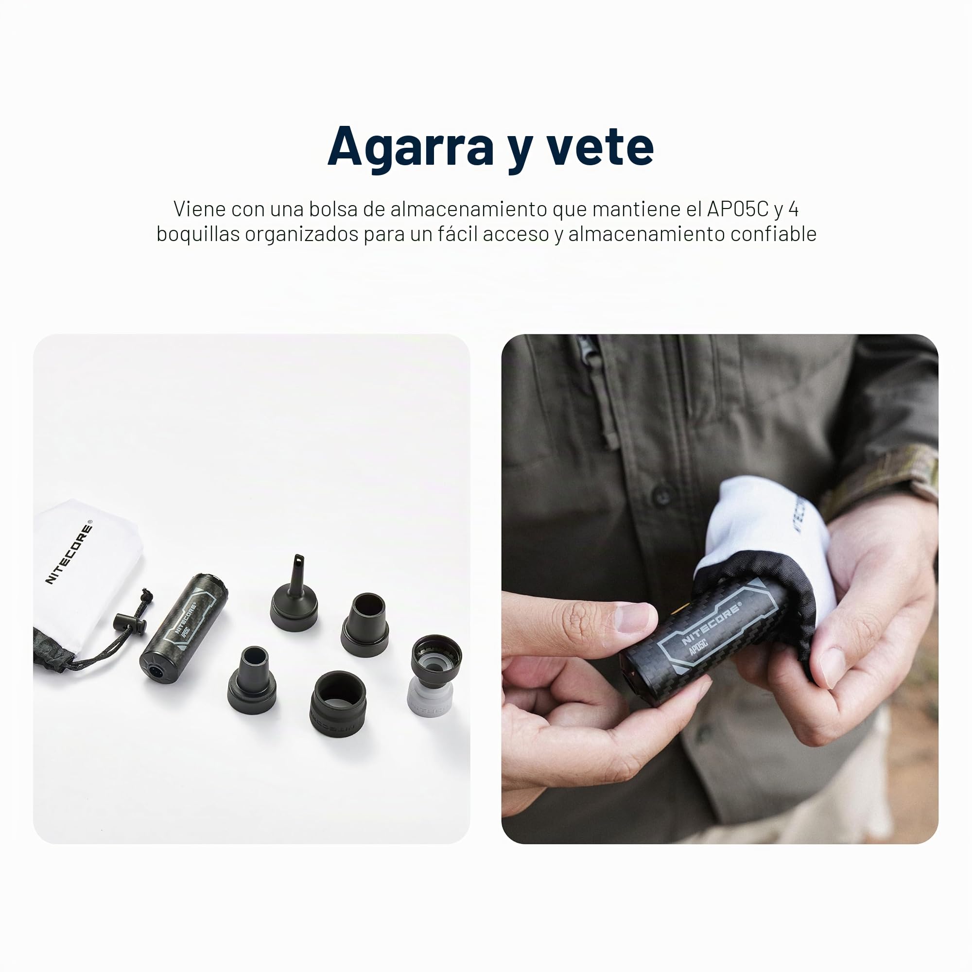 Nitecore AP05C - Bomba de aire de fibra de carbono ultraligera con etiqueta Nitecore