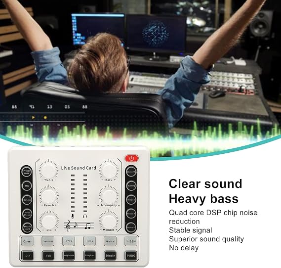 Live Sound Card, Multi Functional Portable Audio Mixer, Noise Reduction DJ Sound Mixing Console, Voice Changer Sound Mixer Board, PC External Sound Card for Live Streaming, Gaming