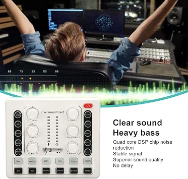 Live Sound Card, Multi Functional Portable Audio Mixer, Noise Reduction DJ Sound Mixing Console, Voice Changer Sound Mixer Board, PC External Sound Card for Live Streaming, Gaming