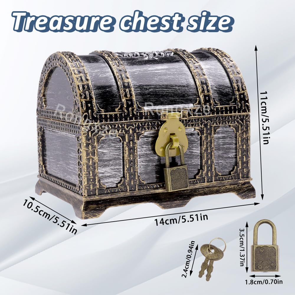 Cofre del Tesoro Pirata Vintage con Cerradura 14x10.5x11cm Plástico para Regalos Fiestas