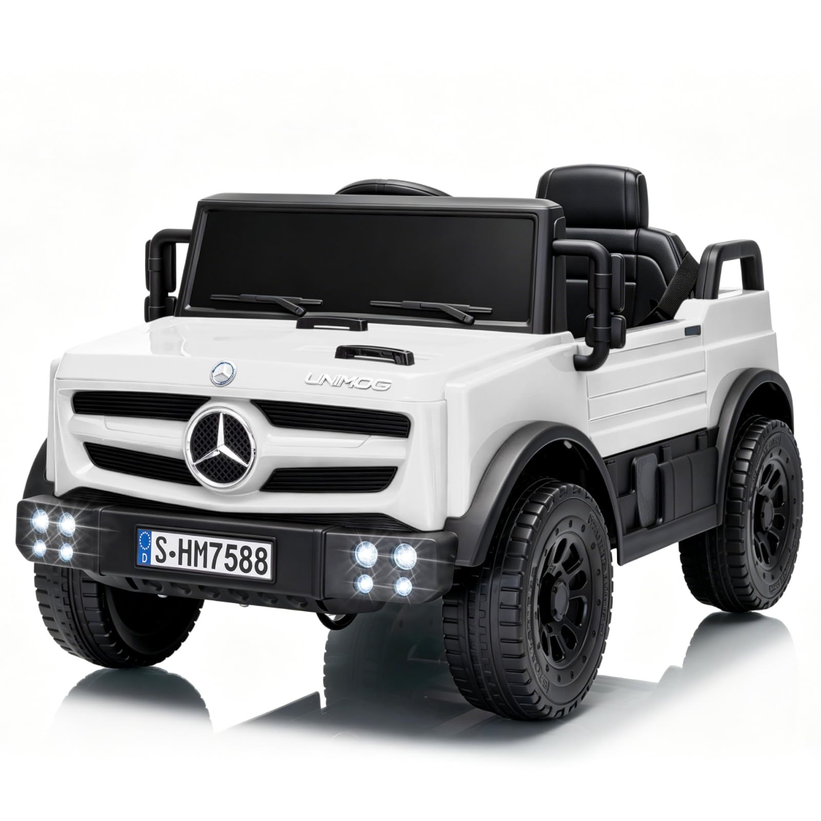 TCARAIWEN Macchina Elettrica per Bambini Mercedes-Benz Unimog Licenza, 12V Auto Elettrica Bambini 3-6 Anni, Veicolo con Telecomando, Cintura a 3 Punti, Bluetooth, 5 km/h (Bianco)