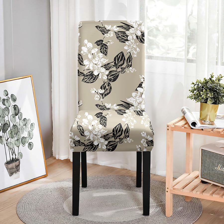 HZDHCLH Chair Covers Set of 4/6 Stretch Modern Chair Slipcovers for Dining Room Kitchen Wedding Party Washable Chair Protector(black leaves,6pcs) - Image 2