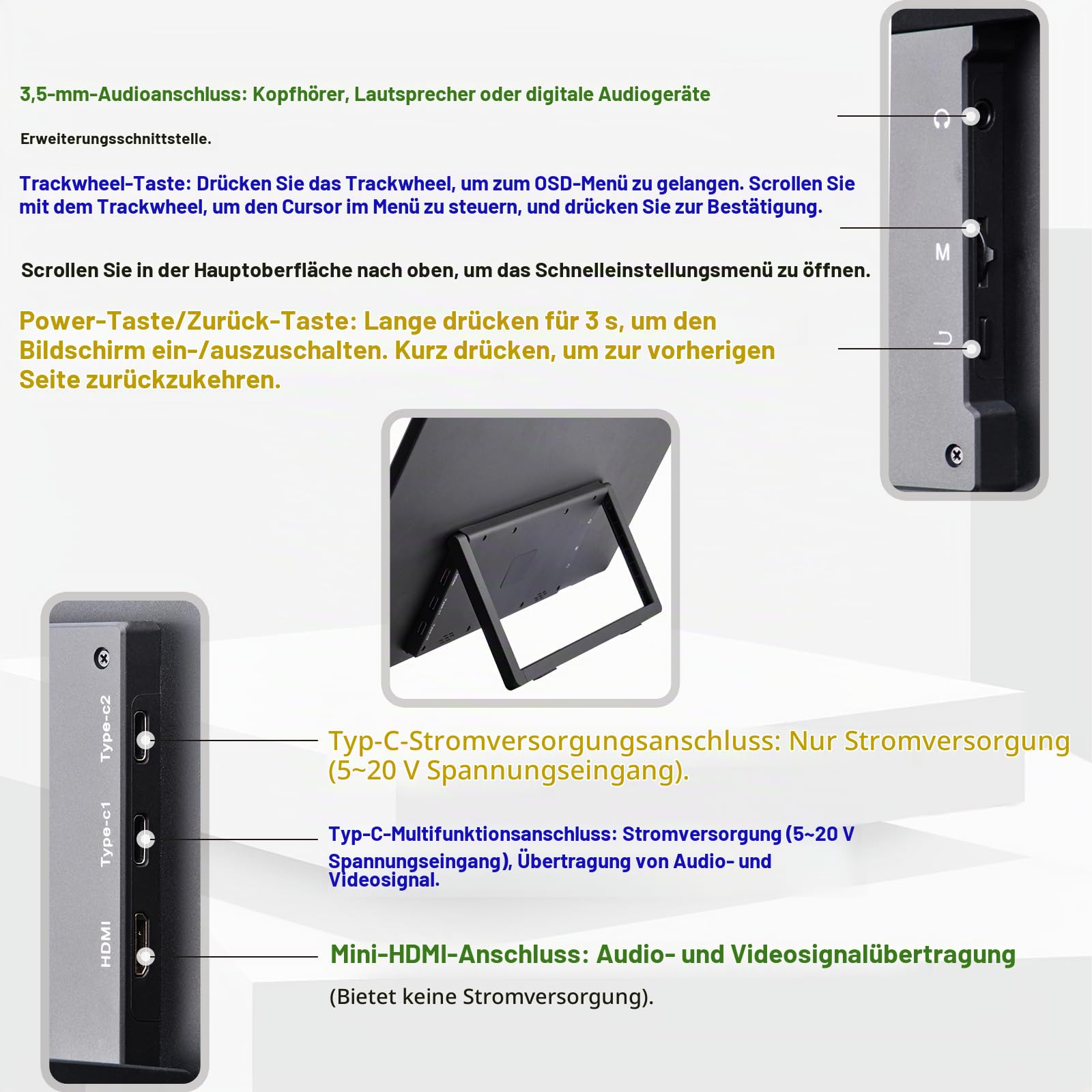 GeeekPi 18,5 Zoll tragbarer Monitor 1920 x 1080 IPS Touchscreen 120Hz 1080P Touch Display mit HDMI USB-C, eingebauten Lautsprechern, Ständer VESA für Xbox PS4/5 Laptop Mac PC
