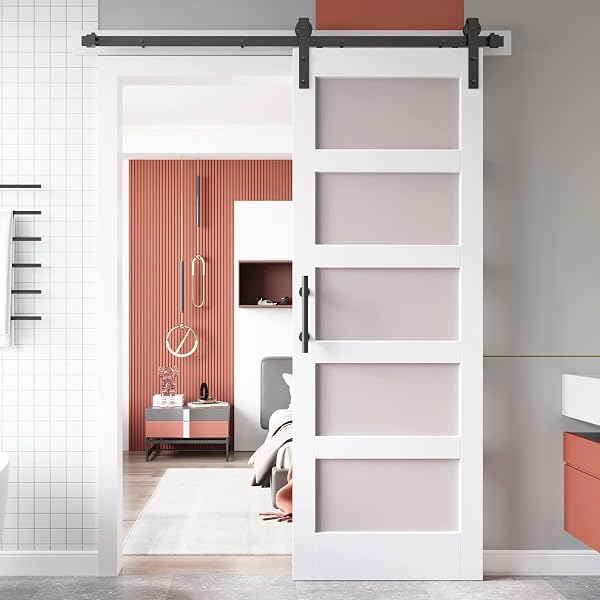 EaseLife Glass Barn Door with Sliding Hardware Kit Included & Handle