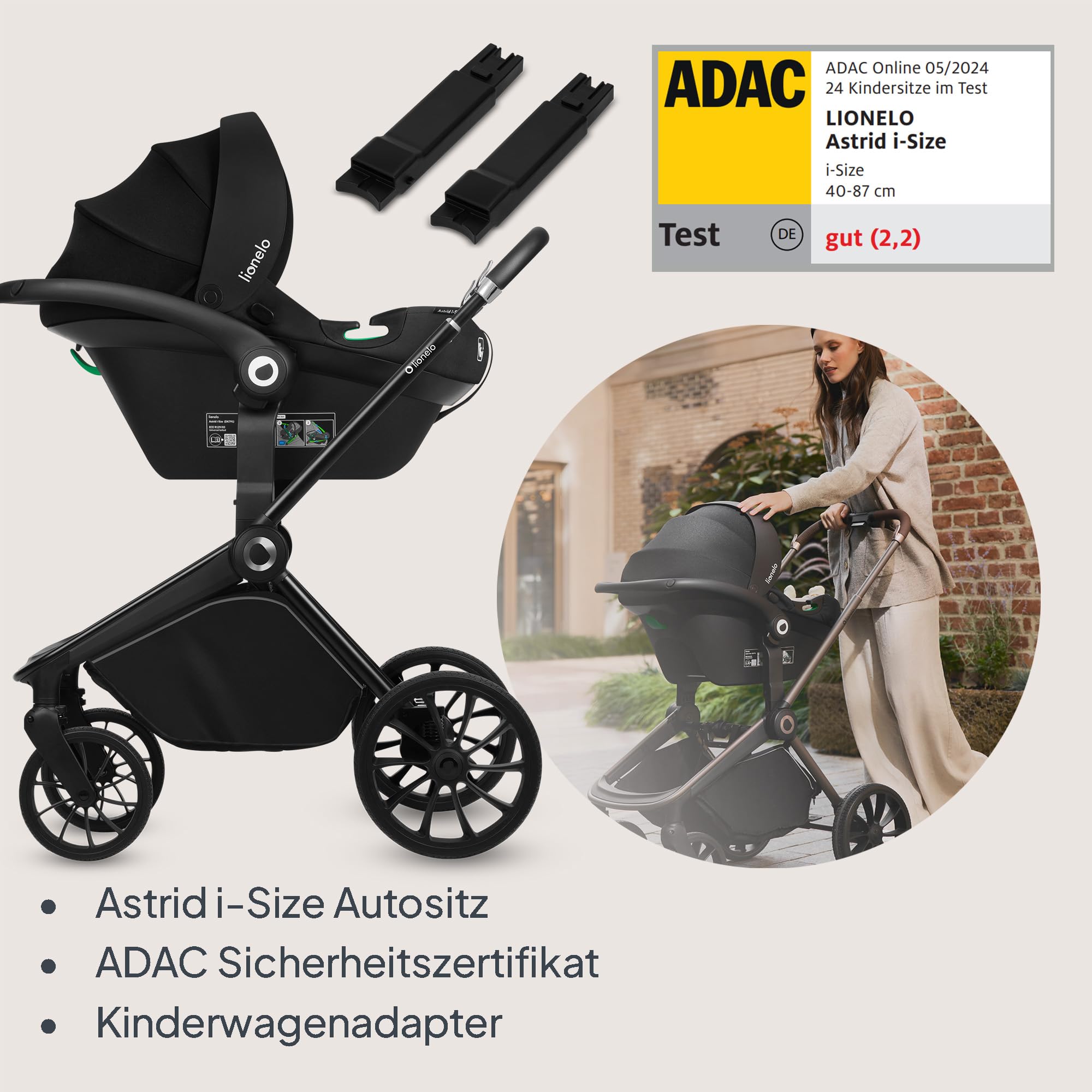 LIONELO MIKA PLUS 3-in-1 Buggy 0-48 Monate bis 22 kg Babywagen Kindersitz Babytrage 360° Räder