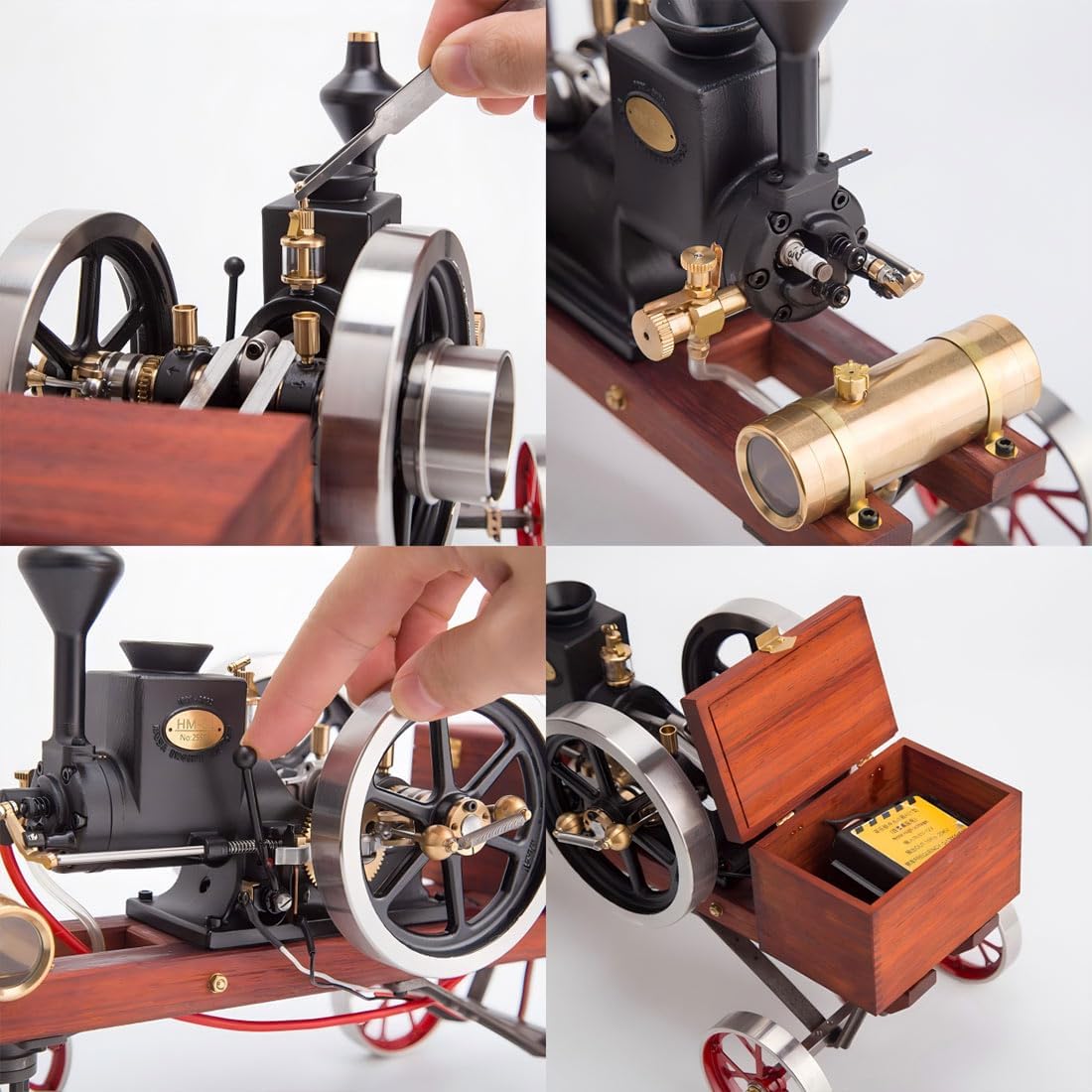Retrol Engine HM-01 Engine Model Kit, Hit and Miss Engine Kit with High-Low Speed Gear Lever/Flatbed Transport Cart/Accessory Triad/CDI Igniter/Spark Plug, Ornament Gift -KIT