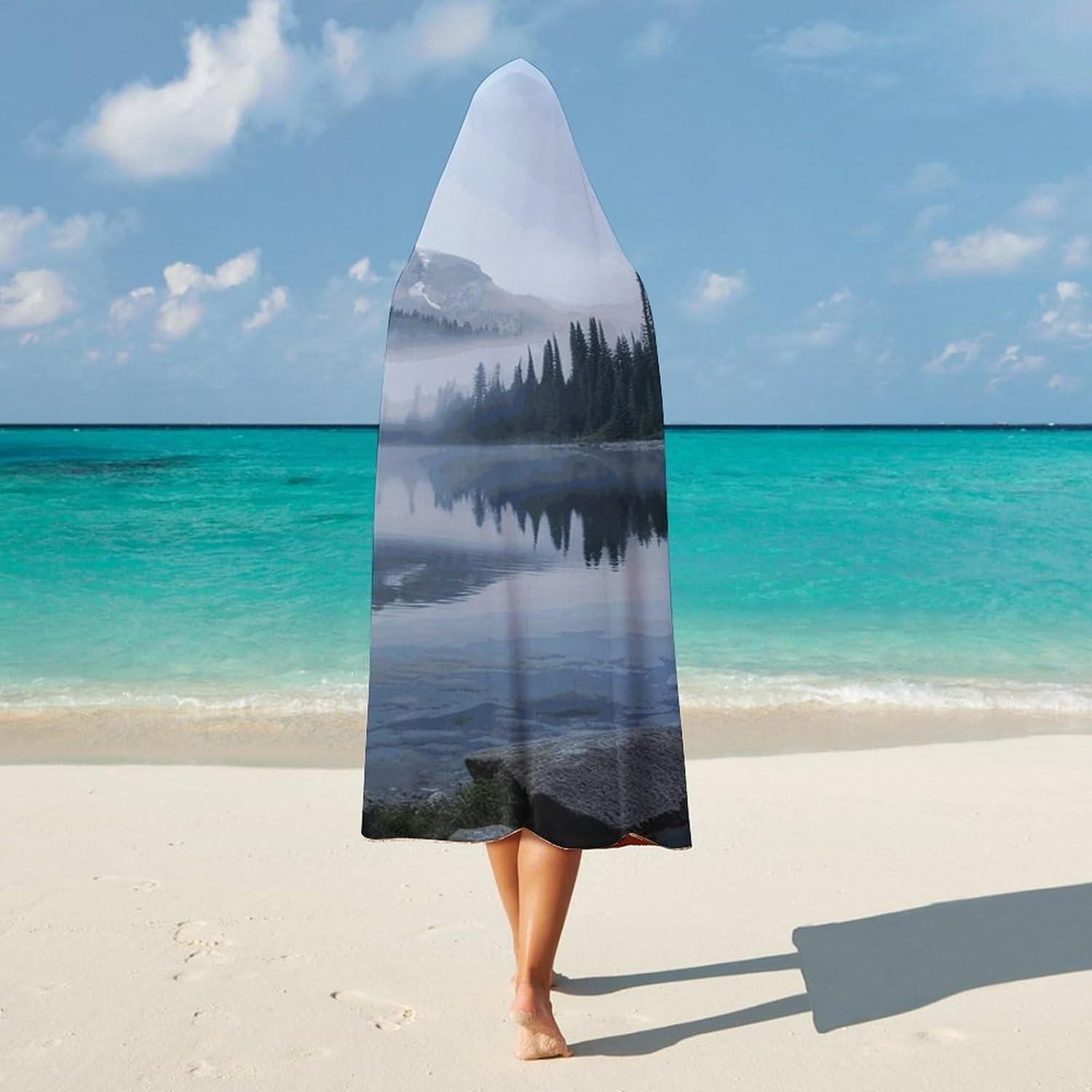 Foggy Lake by Mount Rainier Hooded Blanket Cozy And Functional,Wearable Blanket Hoodie for Women Men,Blanket Poncho Presents50 x60