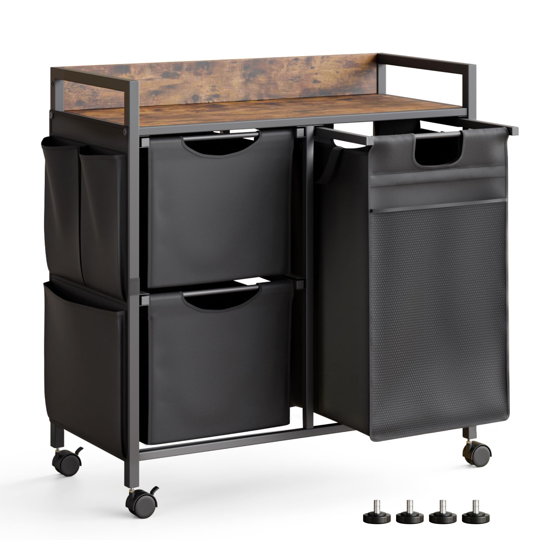 Mondeer Laundry Hamper with 3-Compartment, 100 L Pull-Out Laundry Sorter
