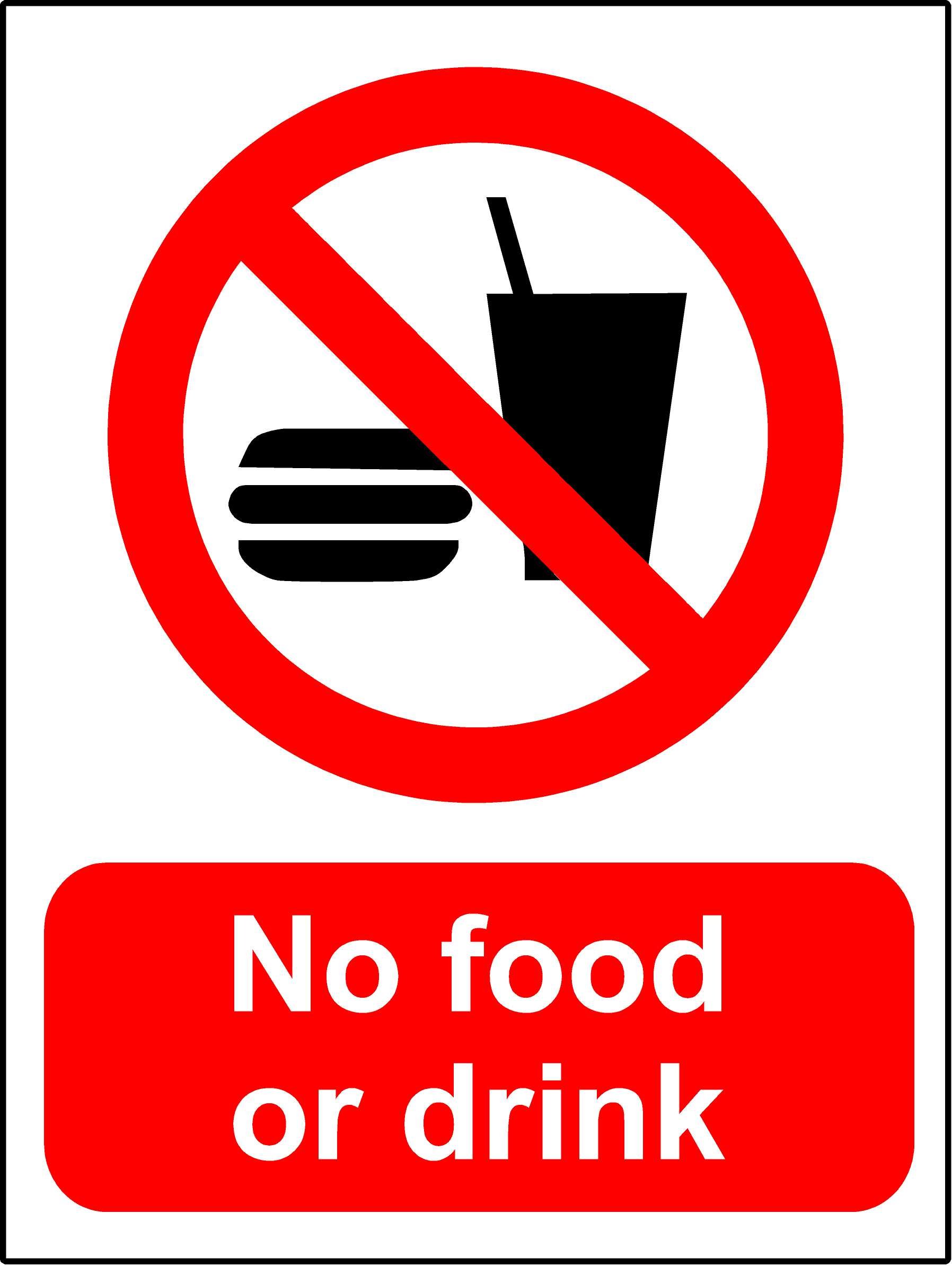 No food or drink safety sign - 3mm aluminium sign 300mm x 200mm