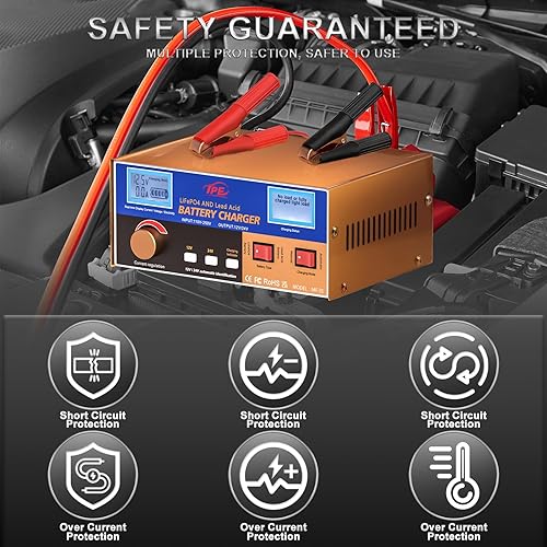 Miniatura 3 de Cargador de batería de litio de 12 V 18 A, pantalla LED de reconocimiento de voltaje, protección de 6 vías, ideal para autos, barcos, motocicletas,