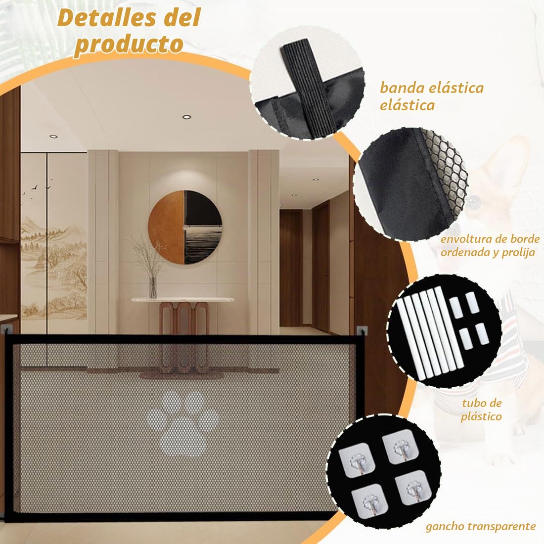 1 Pcs Puerta de seguridad para perros y gatos, 110 x 78 cm, valla exterior, portátil, plegable, universal, extensible, para bebés, puerta divisoria, puerta interior y exterior
