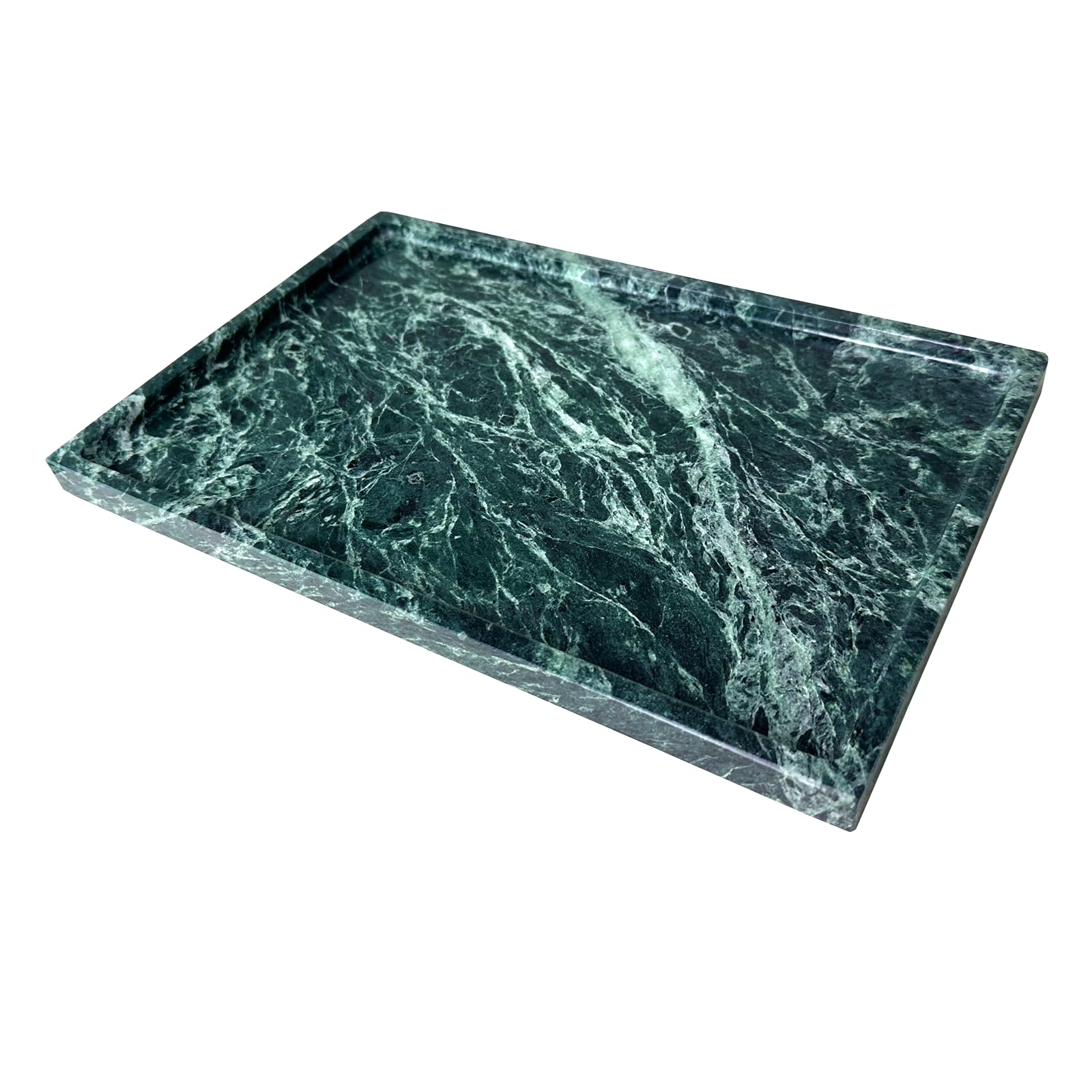Real Natural Marble Tray Genuine Marble Stone Storage Tray for Kitchen/Vanity/Bathroom (Dark Green, 12" x 8")