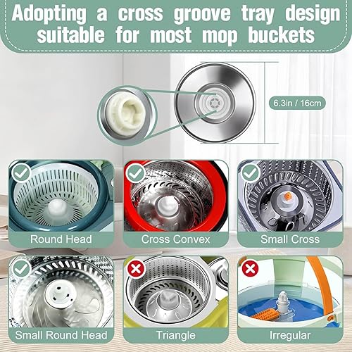 Miniatura 6 de Mango de repuesto para trapeador giratorio, trapeador de limpieza ajustable giratorio de 360, 2 varillas telescópicas de bloqueo reforzado + 3