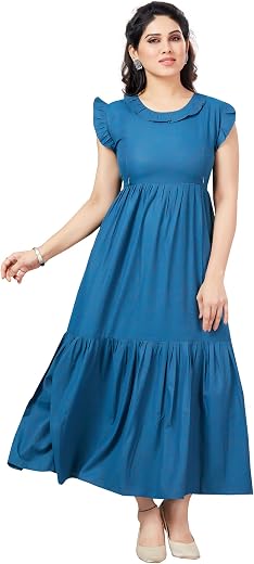 CEE 18 Women's Solid Cotton Rayon Flaired Maternity Dresses | Feeding Kurtis for Women for Nursing &amp; Pregnancy (2XL, Tingl...