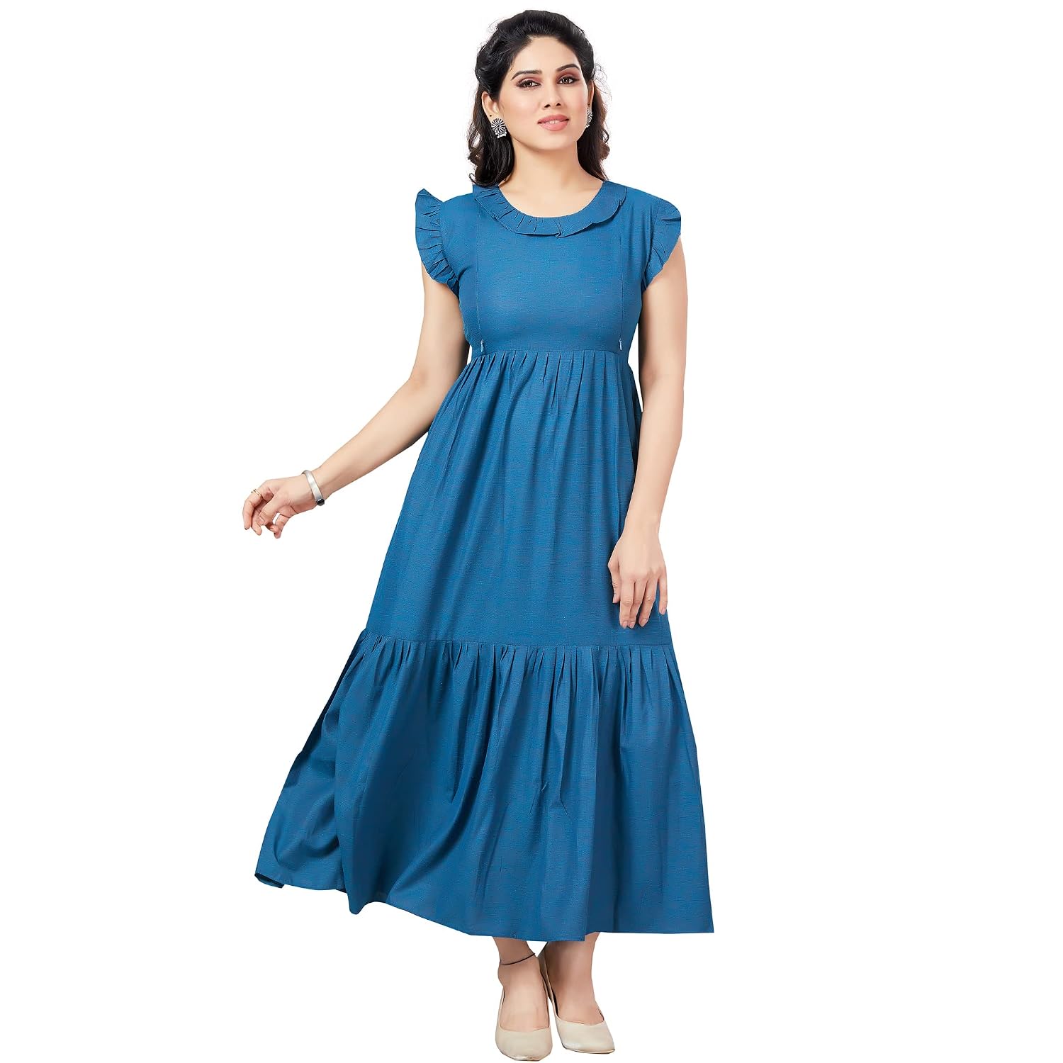 CEE 18 Women's Solid Cotton Rayon Flaired Maternity Dresses | Feeding Kurtis for Women for Nursing & Pregnancy (2XL, Tingl...