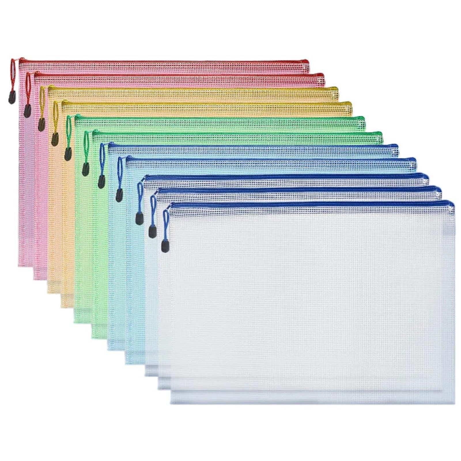 Lot de 24 pochettes zippées A4 A4 en maille transparente à fermeture éclair multi-usages pour le bureau, la maison, les cosmétiques, les fournitures