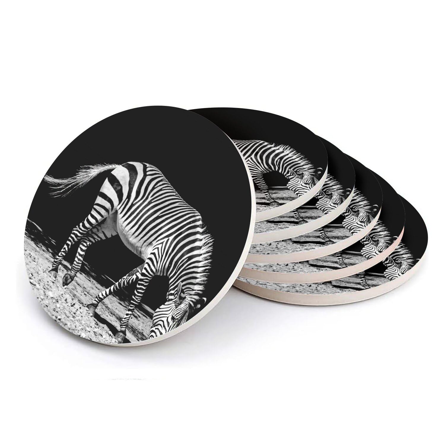 Sous-verre ronds en céramique zèbre noir et blanc dessous de verre table salon lot de 6