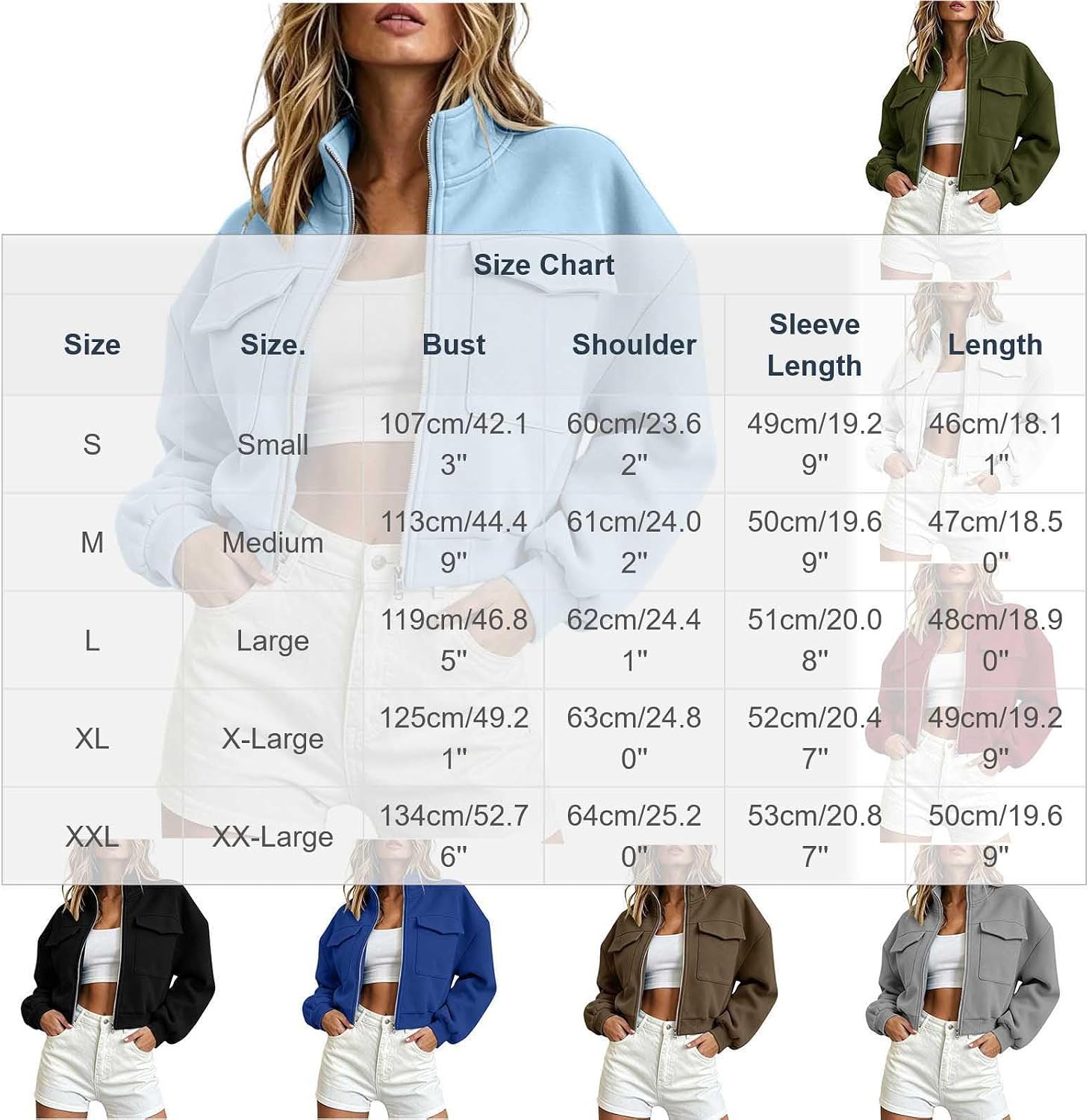 Cropped Jackets for Women Long Sleeve Full Zip Oversized Comfy Sweatshirt Fall Winter Fashion Street Outfits 2026