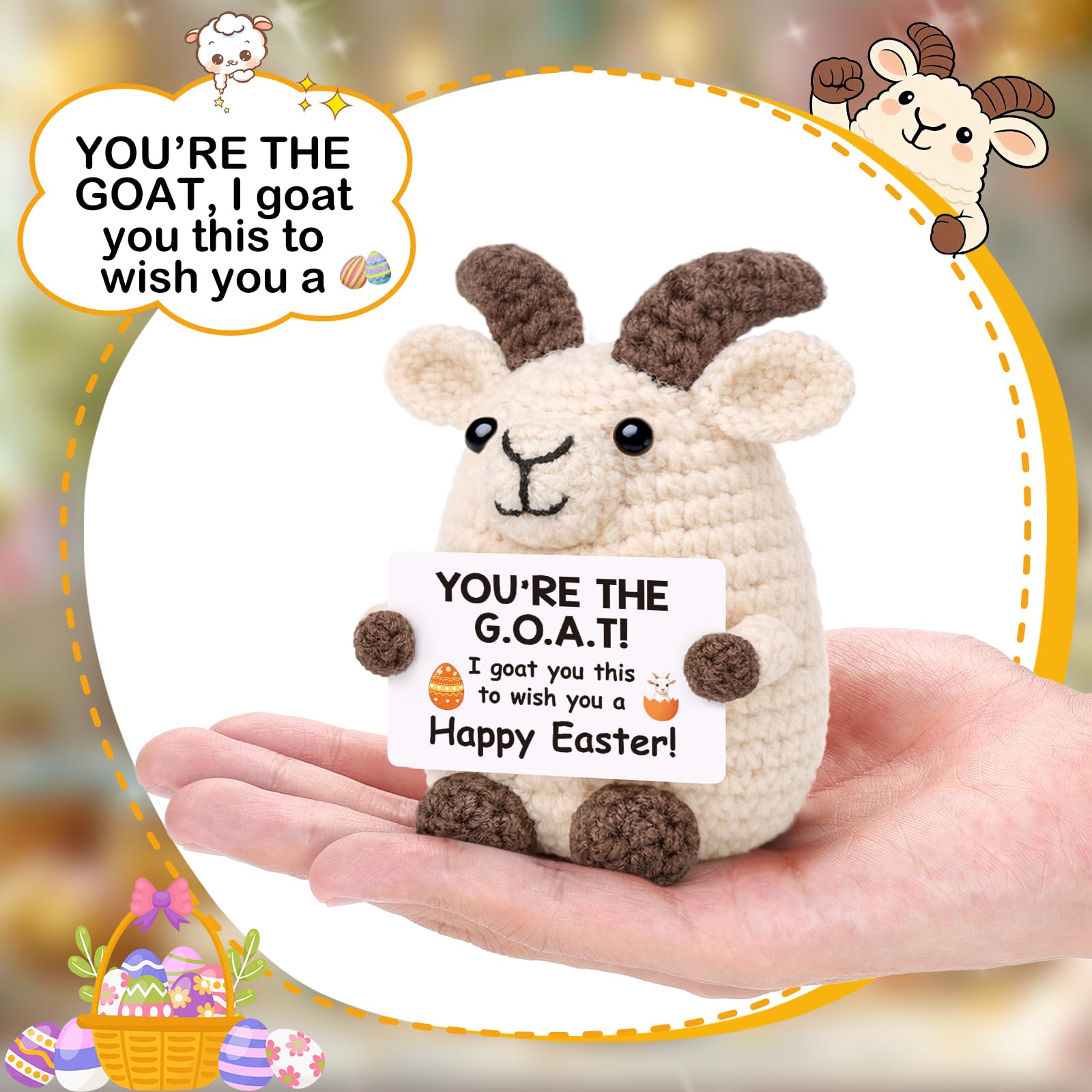 Funny Easter Basket Stuffers for Kids, Easter Gifts for Teens Women Men Her Him Easter Decor Egg Fillers Gifts for Daughter Son, Cute Stuff Positive Crochet Goat Support