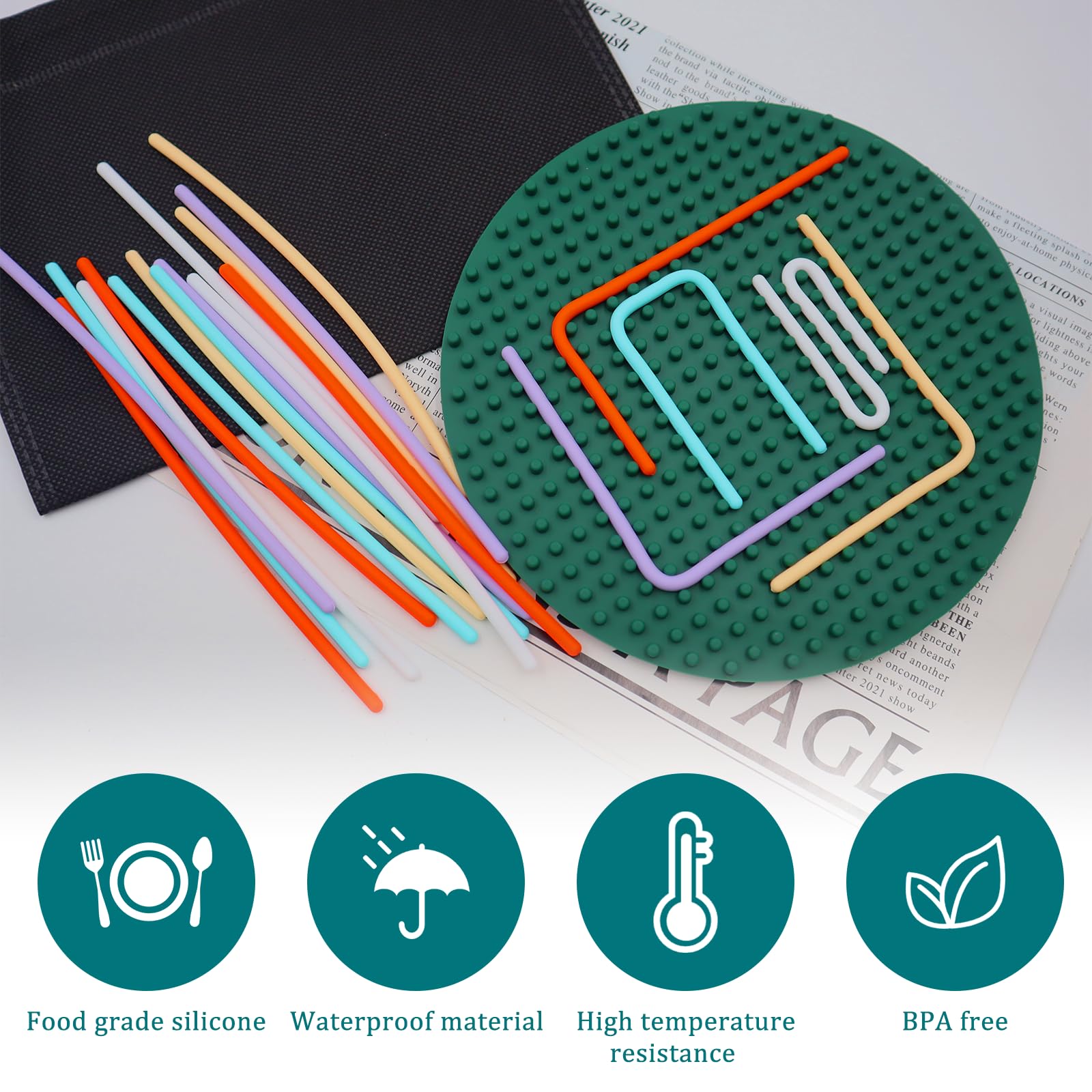 OMJMYY Sensory Activity Board karta aktywności sensorycznej, silikonowa karta sensoryczna Fidget z 20 strunami i torbą podróżną dla dzieci 3+ i dorosłych ADHD, autyzm, stres lękowy
