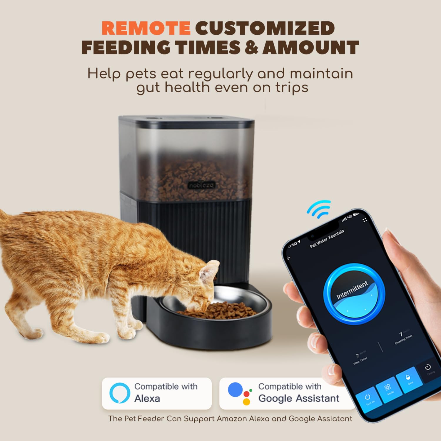 Nobleza - Comedero Automático Inteligente WiFi para Gatos y Perros - 4.2L, Controlado por App, Programable (1-10 Comidas al Día), Dispensador de Comida, Negro