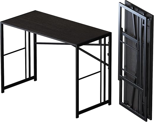 Lutown-Teen Folding Desk 40 inch, Writing Gaming Computer Camping Desk, No Assembly Required Home Office Table, Black