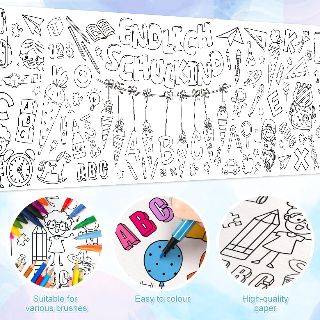 Poster Gigante Da Colorare Compleanno - Tovaglia Di Carta 183x76 Cm Per Bambini, Attivit&agrave; Di Gruppo