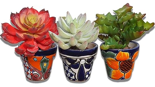 Talavera Hand-Painted Flower Pots (Set of 3) - 3" Garden