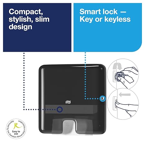 Tork Xpress Multifold Mini Hand Towel Wall Mounted Dispenser Black H2, One-at-a-Time Dispensing, Elevation Range, 552108