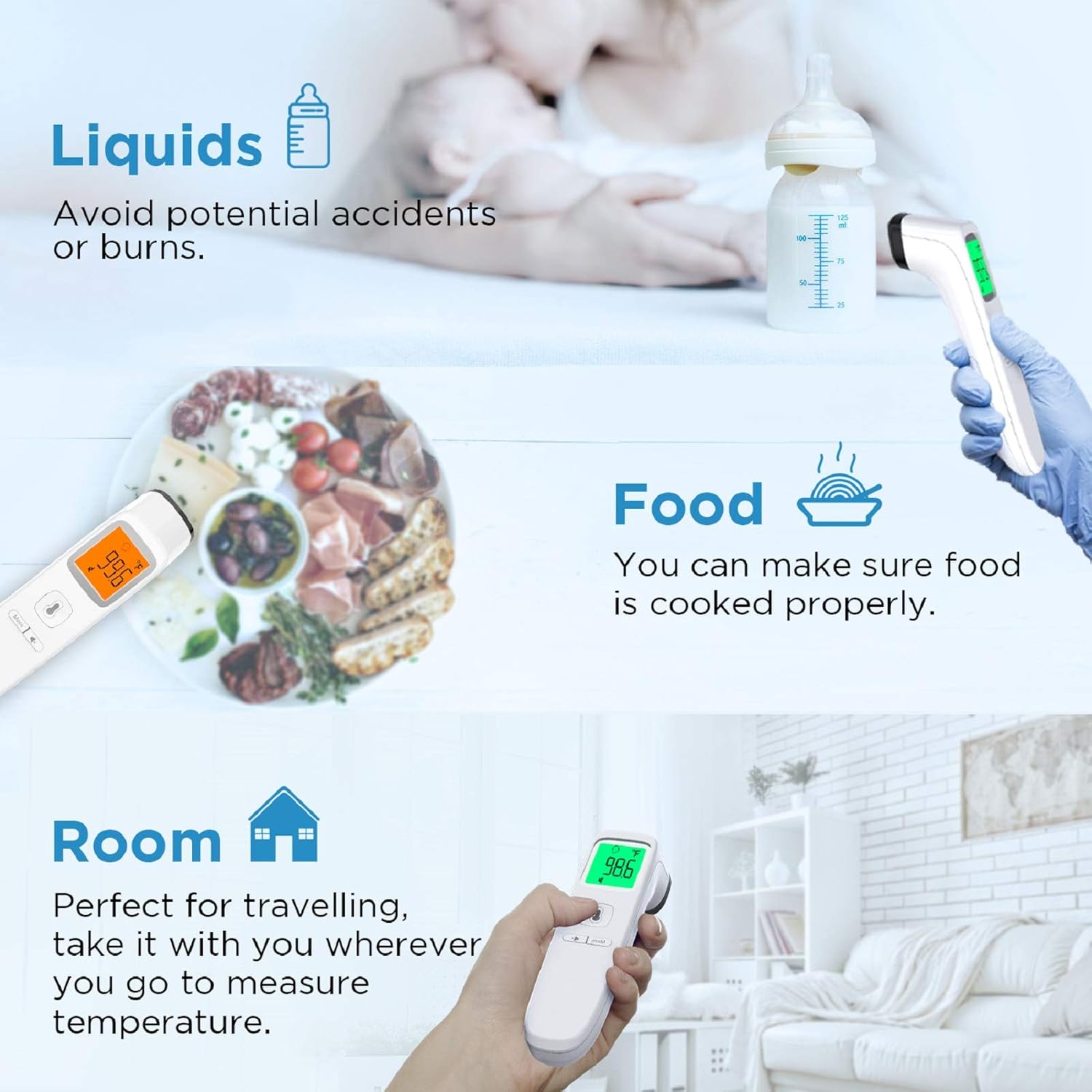 MAMI&BABI Non Contact Forehead Thermometer, Touchless Infrared Forehead Thermometer for Fever, Accurate Instant Infrared Thermometer with Fever Alarm and Memory Function for Adults Kid and Baby : Baby