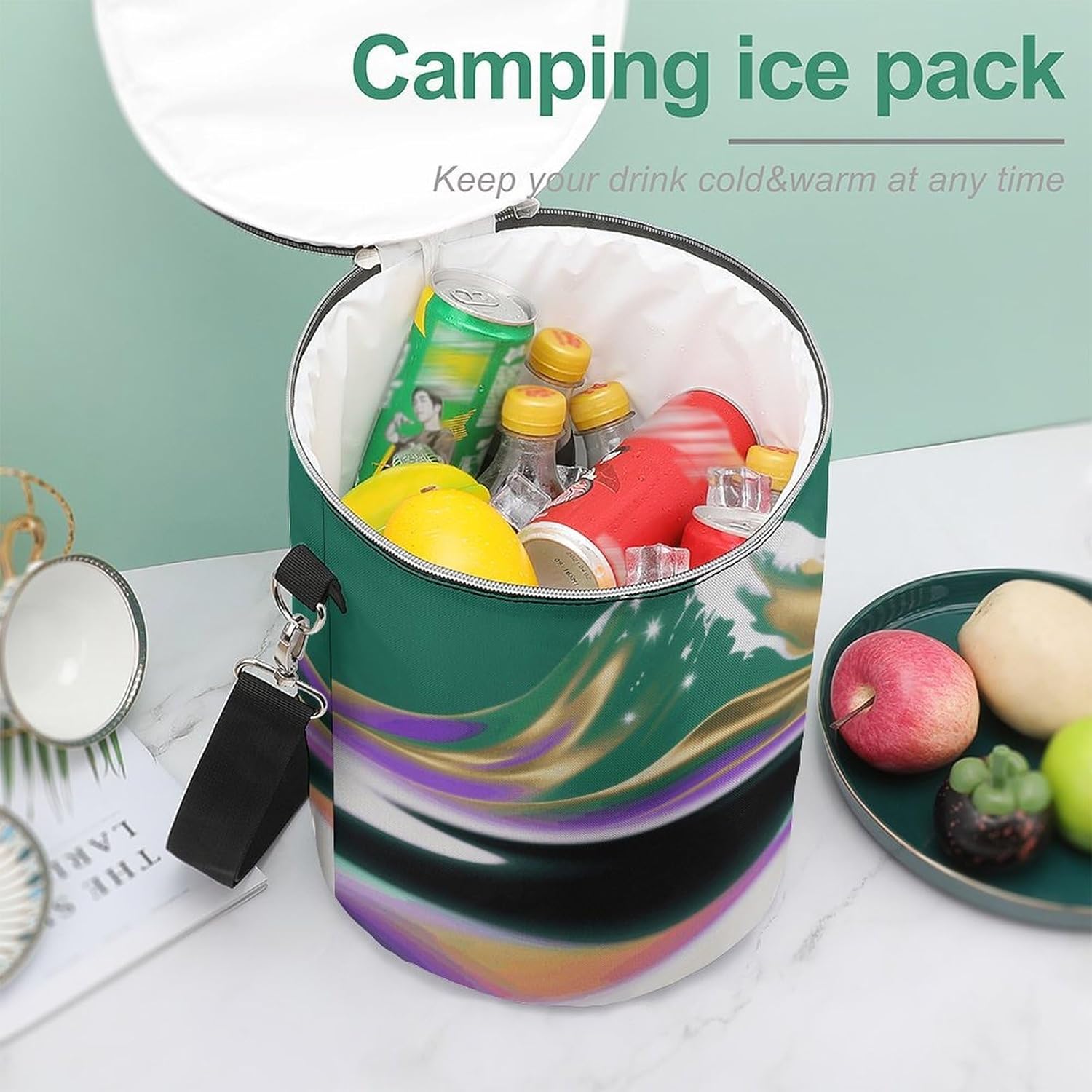 Flowing Mountains Lunch Bag 15L, Insulated Picnic Basket with Leakproof Design - Large Cooler Tote for Camping, Beach, Hiking & Groceries