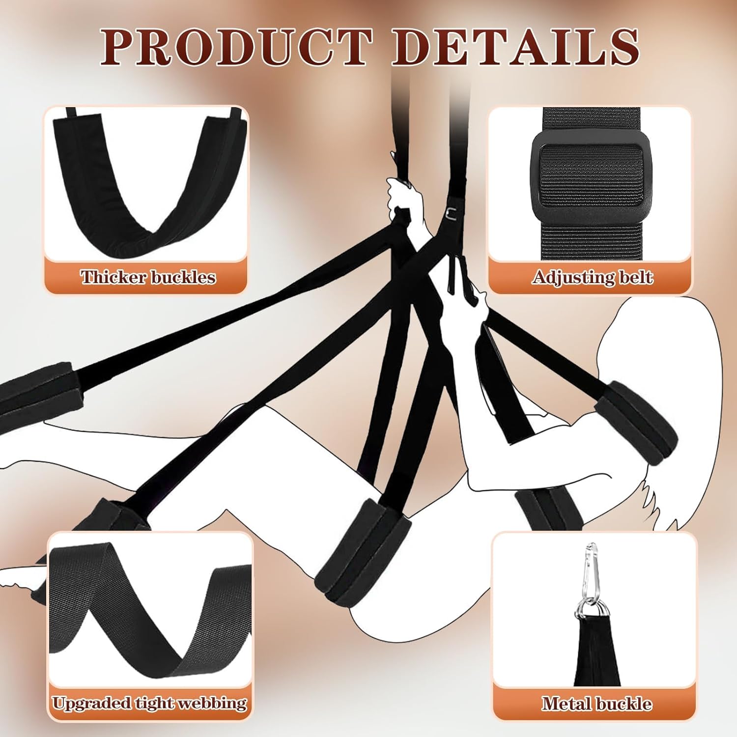 Sex Swing BDSM Bondage Restraints Sex Toys for Couples - Indoor Ceiling & Door Sex Swing with Neck Lumbar Hip Pads, Sex Swings Sex Toy with Adjustable Sex Straps, Adult Toys Sex Furniture for Bedroom