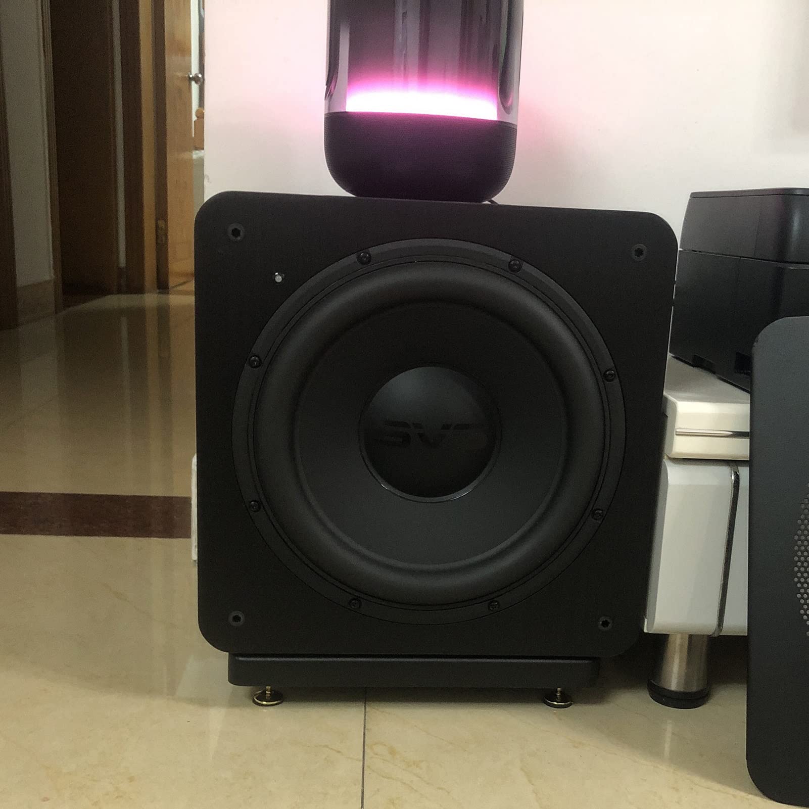 Supporto per Amplificatore Audio Supporto per Isolamento Subwoofer Riser per Altoparlanti Audio da Tavolo Supporti per Altoparlanti da Pavimento A Doppio Strato con Punte di Rame Fisse