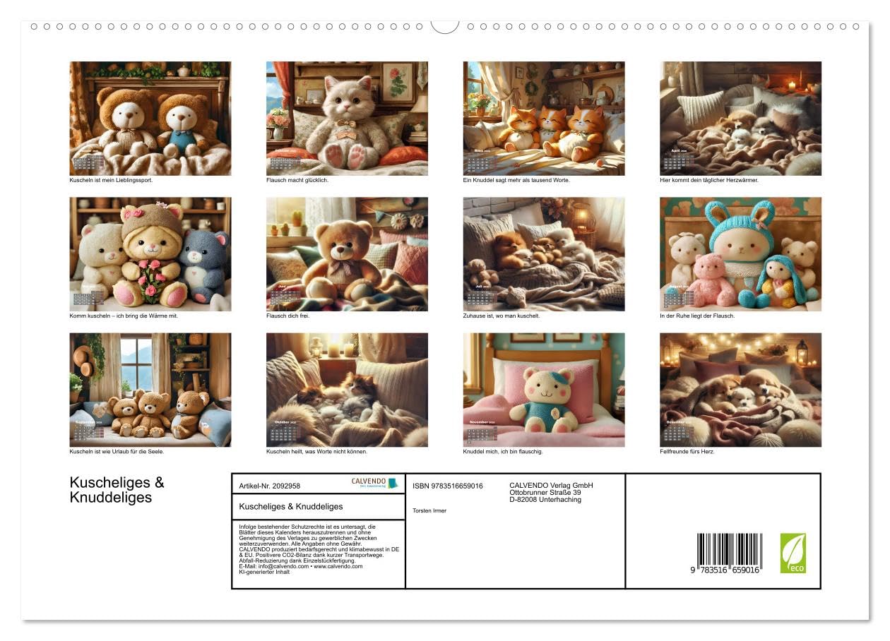 Kuscheliges & Knuddeliges (hochwertiger Premium Wandkalender 2026 DIN A2 quer), Kunstdruck in Hochglanz: Kuschel dich glücklich - mit Liebe gemacht. (CALVENDO Gesundheit)